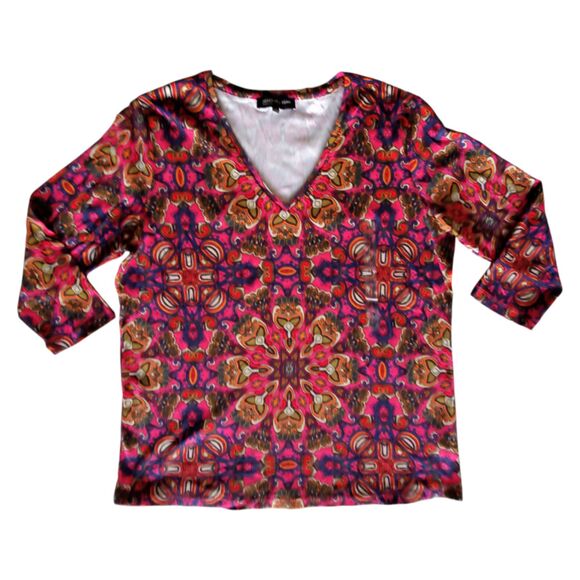 NWT Comfy Plus Sz 1X Kaleidoscope Print Jones New York Cotton Top Artsy Boho - Picture 2 of 9